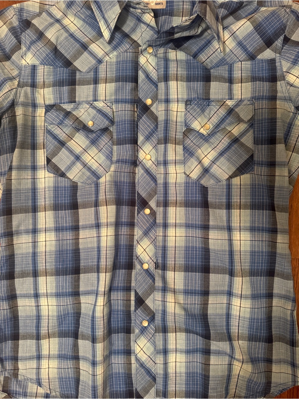 Men's Blue Plaid Western Shirt - Wrangler Size Medium